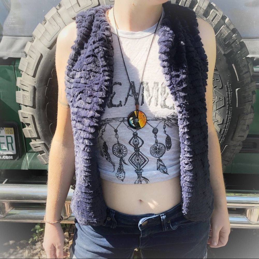 ‎Navy faux fur boho Coachella vest